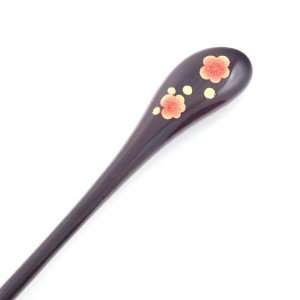 Crystalmood Handmade Painted Boxwood Floral Carved Hair Stick Burgundy 