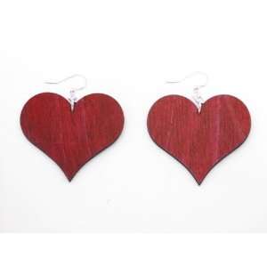  Cherry Red Large Heart Wooden Earrings: GTJ: Jewelry