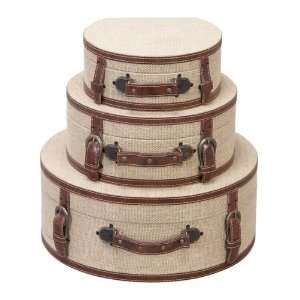   of Three Wood Burlap Elegant Decorative Storage Boxes