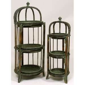  Set of 2 3 Tier Plant Stands in Wood: Kitchen & Dining