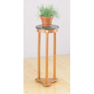   Oak finish wood and marble round plant stand: Home & Kitchen