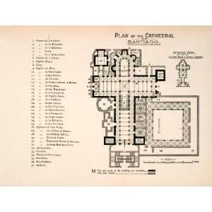 1912 Wood Engraving Plan Santiago Cathedral Spain Floor 