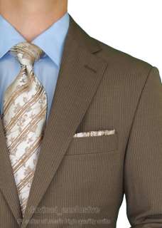 VALENTINO $1598 MENS SUIT WOOL 2051 2 TAUPE STR 46R  