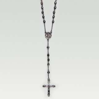 Blue Crown Rosary like necklace. Cross pendant. Religious artwork 