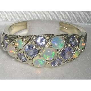 SOLID HALLMARKED SILVER FIERY OPAL TANZANITE BAND RING  