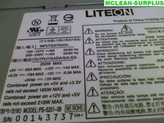 Genuine HP 250W ATX 24 Pin Power Supply LITEON PS 5251 08 410507 002 