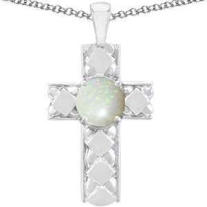   Genuine Round Opal Cross Pendant(MetalWhite Gold) [Jewelry] Jewelry