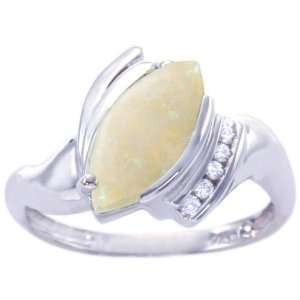  14K White Gold Marquis Gemstone and Diamond Ring Opal 