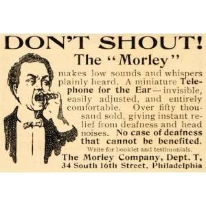  1905 Ad Morley Hearing Aid Deafness Deaf 34 S. 16th Street 
