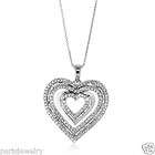 2Ct Genuine White Diamond Heart Necklace in Sterling Silver 18 inch 