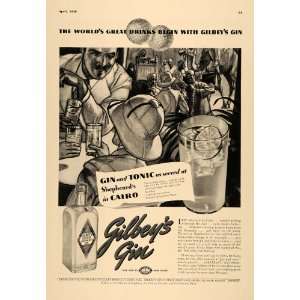 1938 Ad Gilbeys Gin Tonic Shepheards Cairo Egypt Camel   Original 