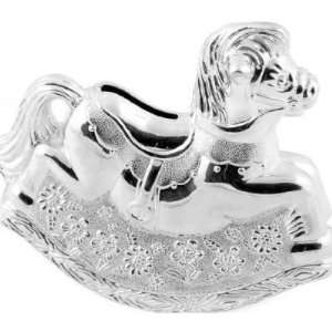  Silver Plated Rocking Horse Money Bank Baby