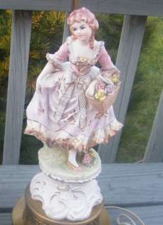   HAND PAINTED VICTORIAN FIGURAL STATUE 32 TALL LAMP LIGHT PAIR  