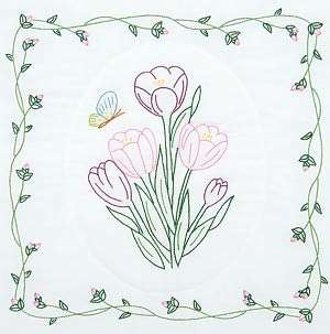   Stamped White Quilt Blocks 18X18 6/Pkg Tulips by 