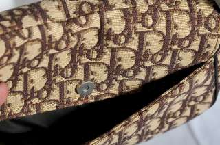 CHRISTIAN DIOR Brown&Tan Canvas+Leather Logo SADDLE BAG Charm Handbag 