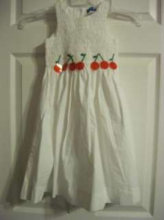 EPK France White Smocked Cherry Dress sz 4 NWT  
