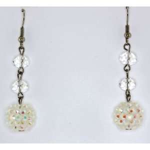 Aurora Borealis (AB) Clear Crystal Ball and Beads Dangling Earrings