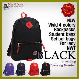   Stylish Casual Vivid Color Backpack Bookbag For Girl Black 3203_M