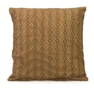  Warm Golden Layered Fabric Crocheted Accent Pillow 18 