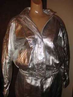 Silver Leather!! Lillie Rubin 2pc Suit *Pageant Drag Queen*  