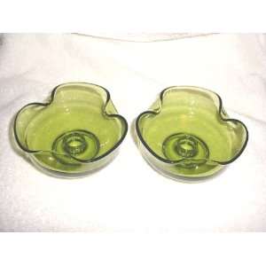  Pair Green Glass Candleholders 