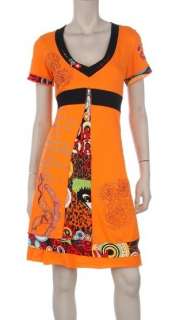 NEW! French Design Dress 3691D Cap Sleeves Orange by Forla Paris S M L 