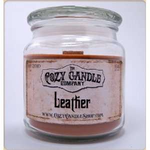    Leather Scented Soy Jar Candle with Wood Wick: Home & Kitchen