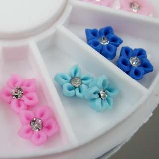 24 3D Ceramic Flower with Clear Rhinestones Nail Art  