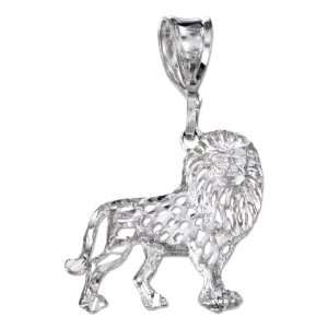   Sterling Silver Diamond Cut Filigree Full Body Lion Pendant Jewelry