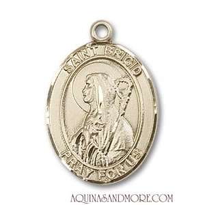  St. Brigid of Ireland Medium 14kt Gold Medal: Jewelry