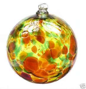 Kitras CALICO WITCH BALL AUTUMN LEAVES Blown Art Glass  