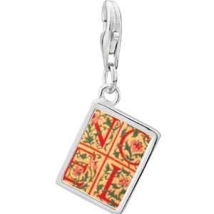   Silver Noel Quilt Square Photo Rectangle Frame Charm Pugster Jewelry