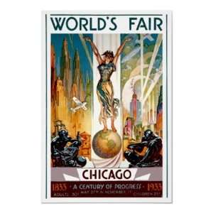 Chicago Worlds Fair 1933 1934 Vintage Travel Poster:  Home 