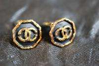 USED CHANEL CC logo Gold & Black Earrings 100% Authentic Japan Seller 