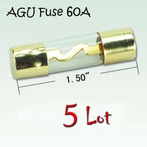  New 5PCS 60AMP 60A Car AGU Glass Fuse Gold Plated For Car 