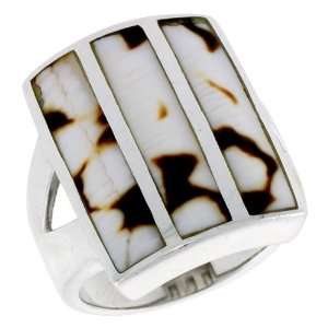   Brown & White Mother of Pearl Inlay, 7/8 (23mm) wide, size 8.5