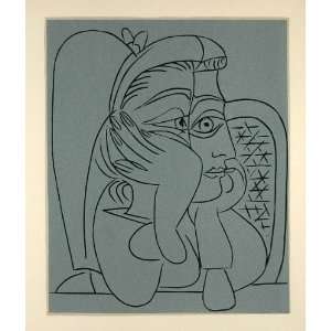  1962 Linocut Female Head Woman Arms Abstract Picasso 