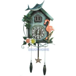 New Hand Carved Handpainted Fishing Wooden Cuckoo Clock  
