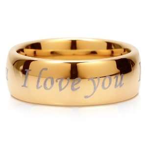 Gold Tone I Love You Script Tungsten Carbide Ring Band Comfort Fit 8mm 