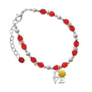  Silver Love with Tennis Ball Red Czech Glass Beaded Charm 