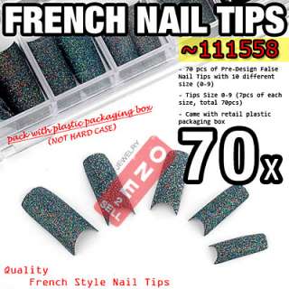 24 Glitter Pre Design 70 pcs Set French Acrylic Half False Nail Tips 