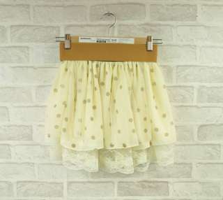   Womens Gauze Polka Dots Lace Chiffon Mini Skirt With Belt 7639  