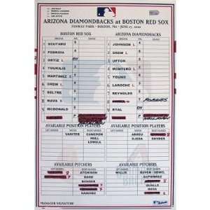  Diamondbacks at Red Sox 6 17 2010 Game Used Lineup Card 