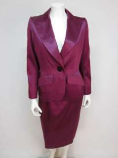   LAURENT YSL Vintage Purple Satin Jacket & Skirt Suit Set sz 42 / 10