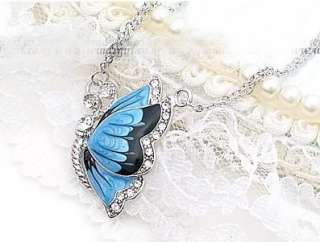   Elegant Blue Butterfly Bow Pendant Short Chain Necklace F Party A112