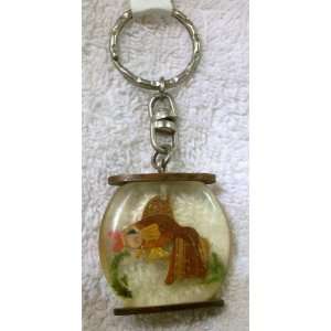 : Wooden Hand Crafted Fish in a Bowl Key Ring, Key Chain, Key Holder 