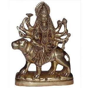  Goddess Durga Religious Brass Sculpture Sitting on Lion 