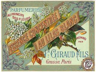 Vtg French Paris Perfume Label Lilas Blanc Giraud Fils  