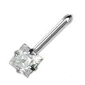  20g Surgical Steel Nose Ring Stud with Clear Gem Square 20 Gauge 