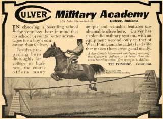 1909 Ad Culver Military Academy Boarding School Horse   ORIGINAL 